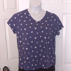 Cynthia Rowley Navy V-Neck Short Sleeve Star Print Tee